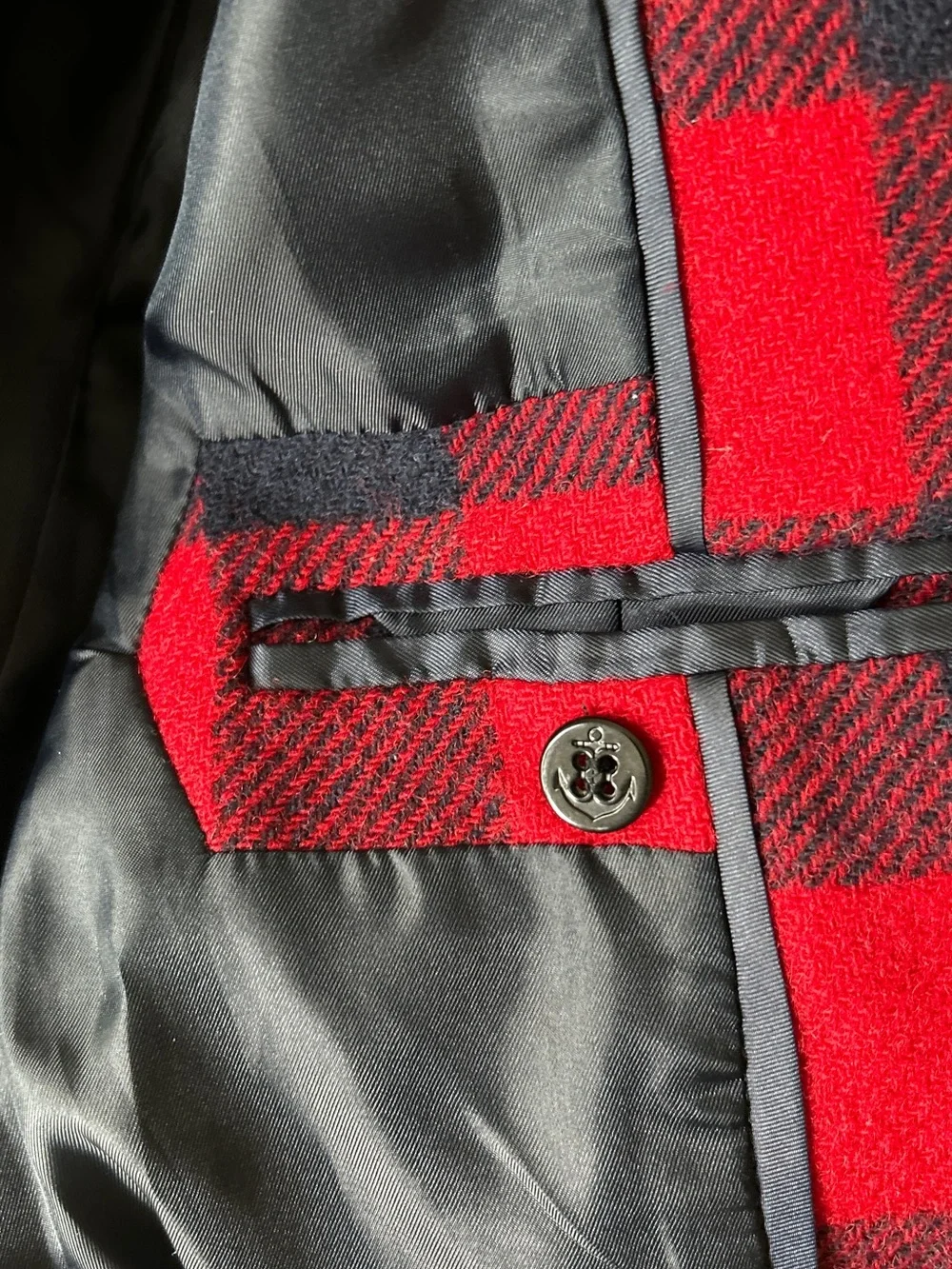 J Crew Red & Navy Buffalo Plaid Women's Wool Peacoat - Picture 8 of 14